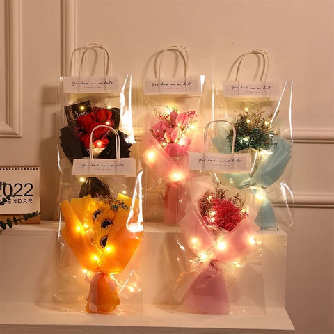 Soap flower bouquet with LED light