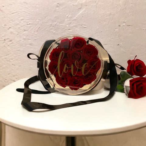 Preserved roses in clear acrylic box